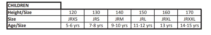 Mountain Horse kids size chart